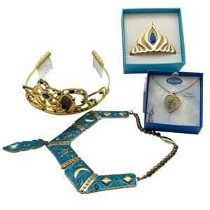 Walt Disney Princess Jasmine Kids Frozen Jewelry Lot Silver Plate Necklace Tiara